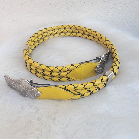 Avignon Accessories - Avignon triple strand leather belt Wide Silver Buckle wmns sz sm yellow